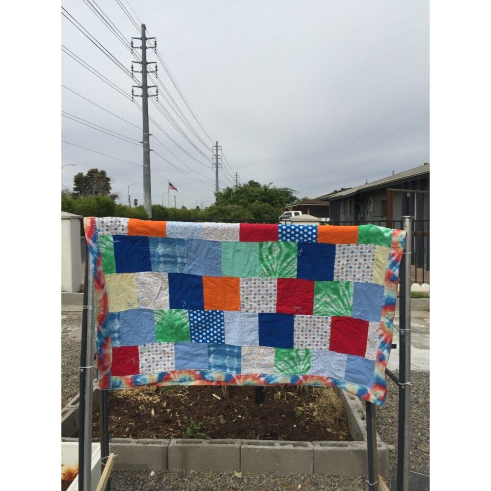 Handmade Reversible Patchwork Quilt Blanket 53x44 Hand Tied Fleece Backing Lap